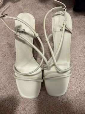 Jeffrey Campbell White Strappy Square-Toe Heels